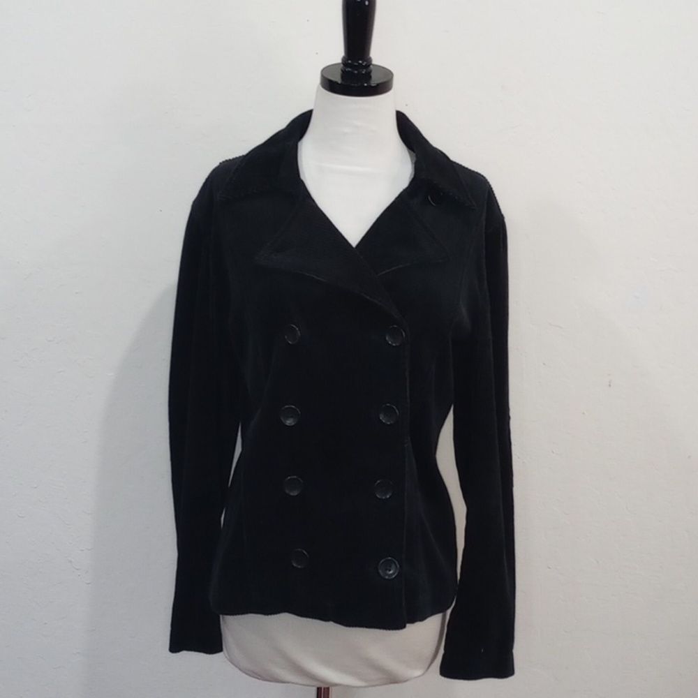 Michele Negri Black Corduroy Cropped Jacket Flare Sleeves Italy US 8, IT 44